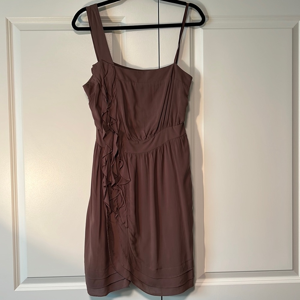 BCBGeneration One Shoulder cocktail dress, double lined with pockets.